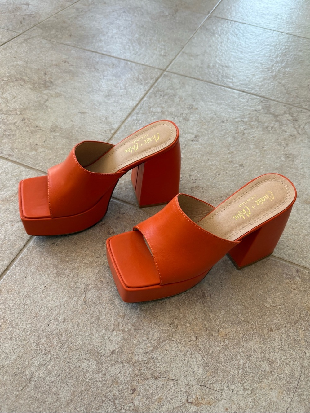 Chelsea & Violet Bright Orange Platform Mule Heels
